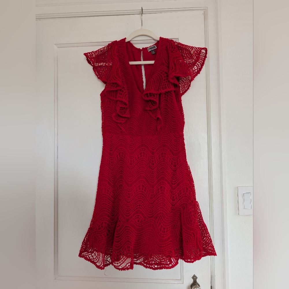 Women's Chelsea28 Red Lace Ruffle Above The Knee Dress